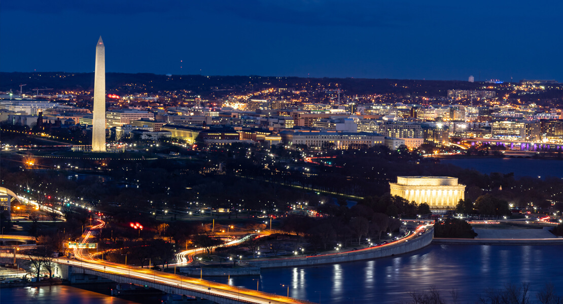 Aerial view of Washington DC cityscape